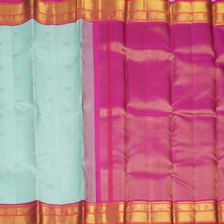 Hayagrivas Handloom Mild Sea Green Kanjivaram Silk Saree with Pink Border KBF609G8-1
