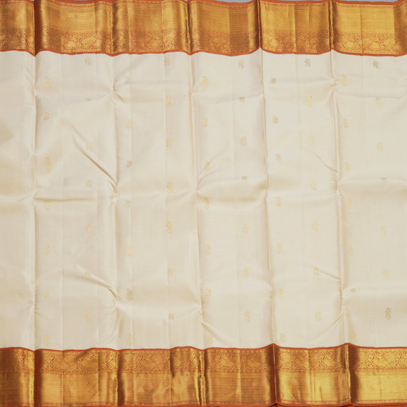 Hayagrivas Handloom Cream Kanjivaram Silk Saree with Rust Orange Border KBF609G9-1