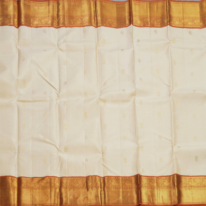 Hayagrivas Handloom Cream Kanjivaram Silk Saree with Rust Orange Border KBF609G9-1