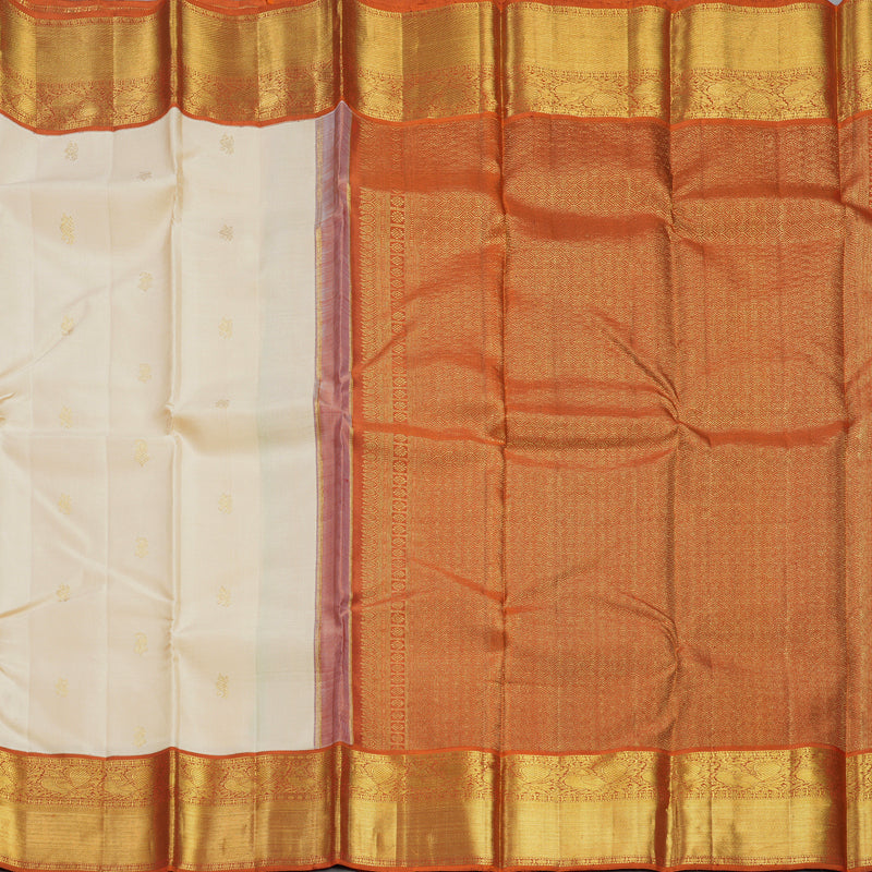 Hayagrivas Handloom Cream Kanjivaram Silk Saree with Rust Orange Border KBF609G9-1