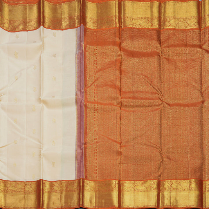 Hayagrivas Handloom Cream Kanjivaram Silk Saree with Rust Orange Border KBF609G9-1