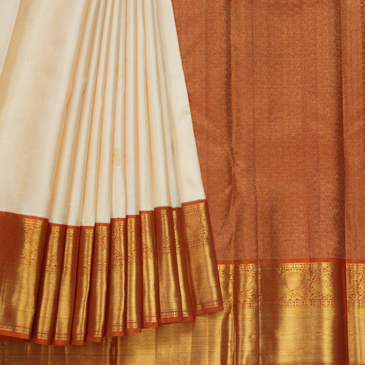 Hayagrivas Handloom Cream Kanjivaram Silk Saree with Rust Orange Border KBF609G9-1