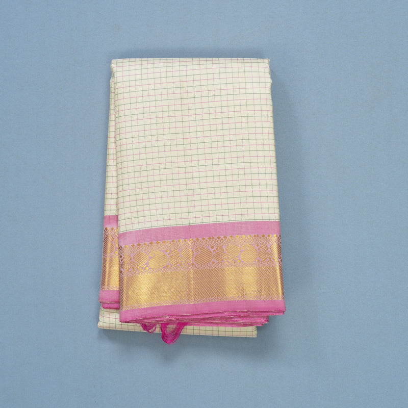 Hayagrivas Handloom Cream Kanjivaram Silk Saree with Rose Pink Border KBF610G4-1