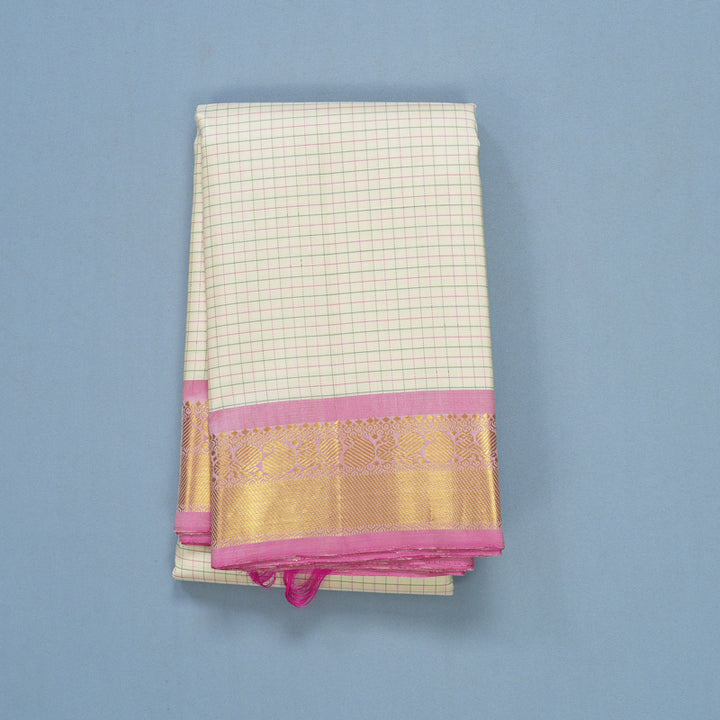 Hayagrivas Handloom Cream Kanjivaram Silk Saree with Rose Pink Border KBF610G4-1