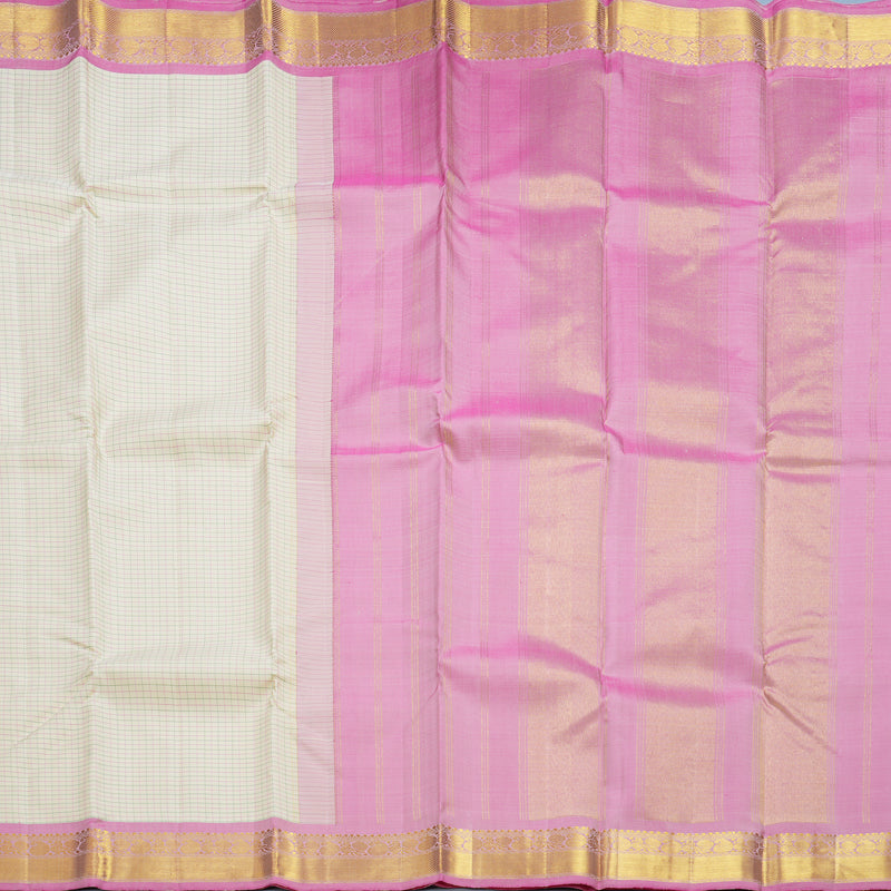 Hayagrivas Handloom Cream Kanjivaram Silk Saree with Rose Pink Border KBF610G4-1