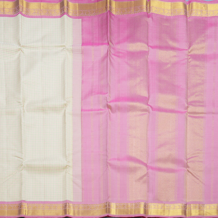 Hayagrivas Handloom Cream Kanjivaram Silk Saree with Rose Pink Border KBF610G4-1