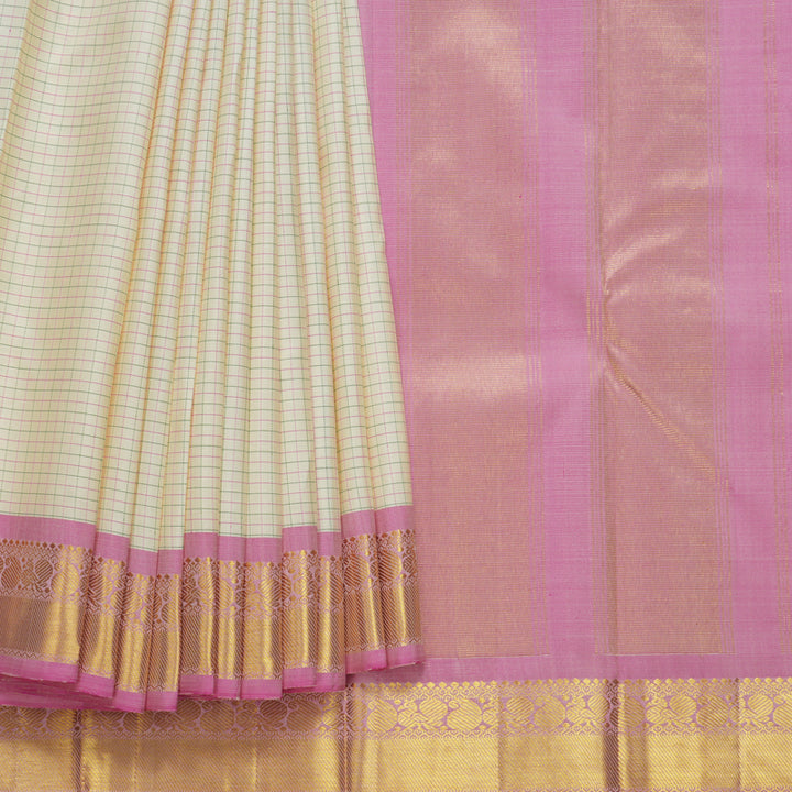 Hayagrivas Handloom Cream Kanjivaram Silk Saree with Rose Pink Border KBF610G4-1