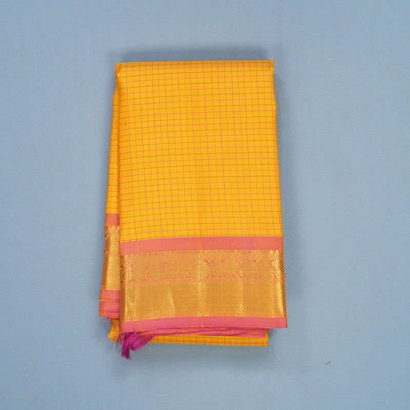 Hayagrivas Handloom Yellow Kanjivaram Silk Saree with Rose Pink Border KBF610G4-2
