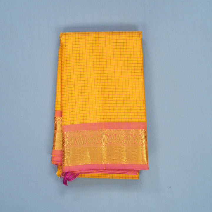 Hayagrivas Handloom Yellow Kanjivaram Silk Saree with Rose Pink Border KBF610G4-2