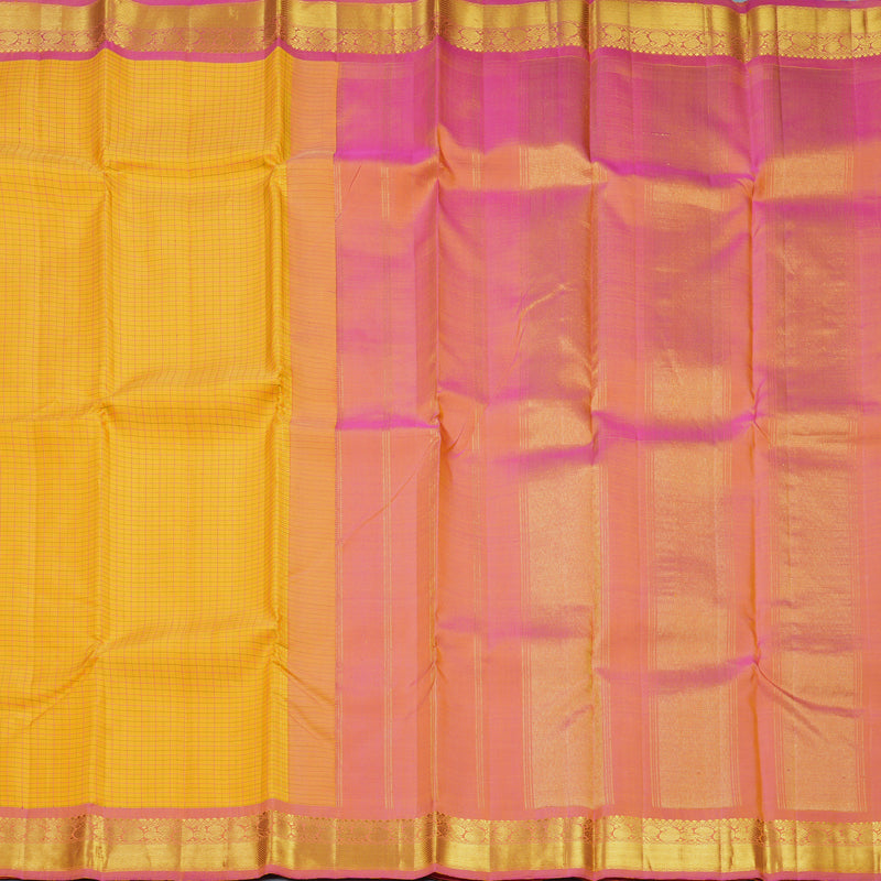 Hayagrivas Handloom Yellow Kanjivaram Silk Saree with Rose Pink Border KBF610G4-2