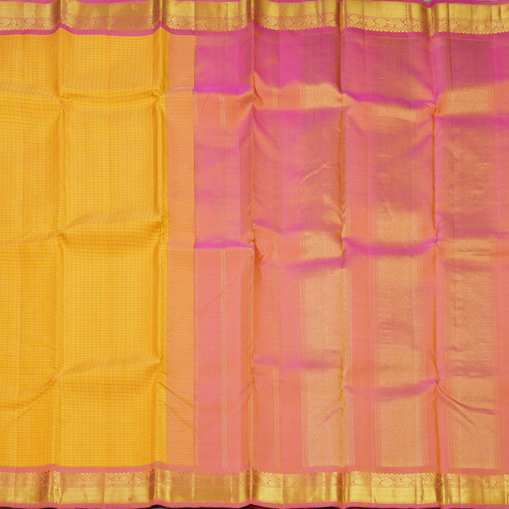 Hayagrivas Handloom Yellow Kanjivaram Silk Saree with Rose Pink Border KBF610G4-2
