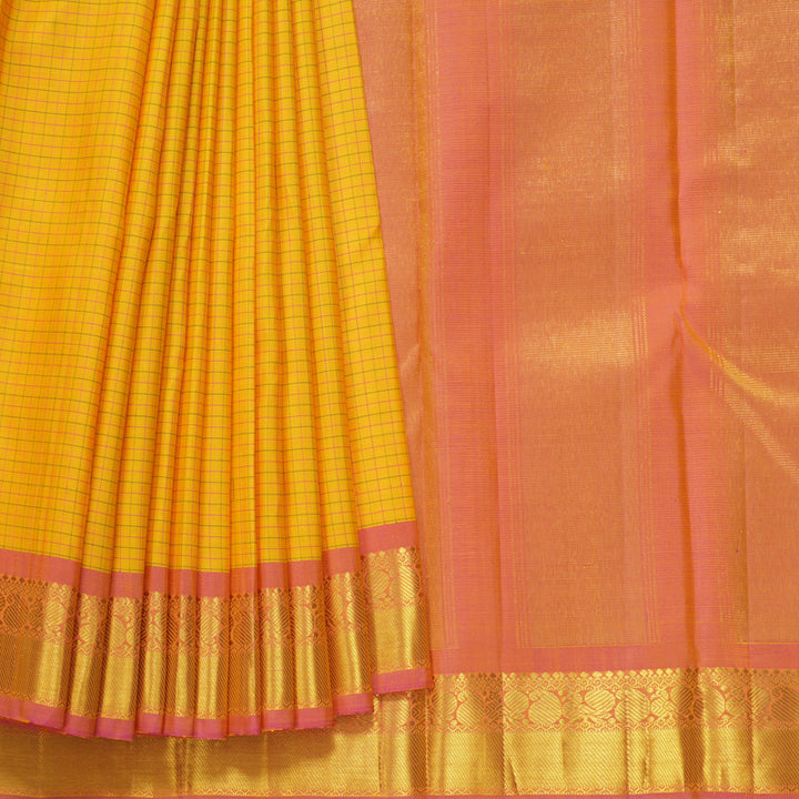 Hayagrivas Handloom Yellow Kanjivaram Silk Saree with Rose Pink Border KBF610G4-2