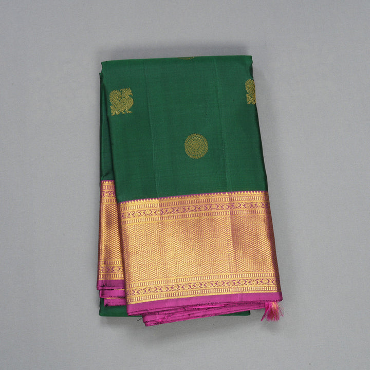 Hayagrivas Handloom Bottle Green Kanjivaram Silk Saree with Purple Border KBF610G4-3
