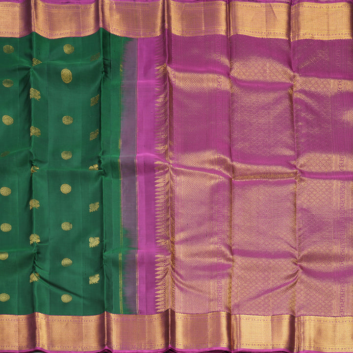 Hayagrivas Handloom Bottle Green Kanjivaram Silk Saree with Purple Border KBF610G4-3