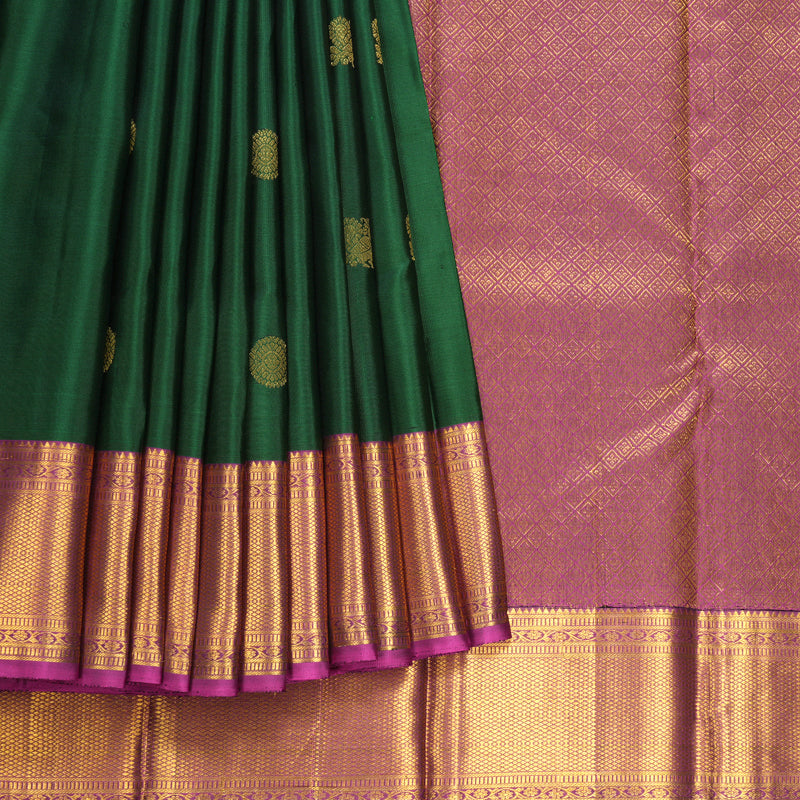 Hayagrivas Handloom Bottle Green Kanjivaram Silk Saree with Purple Border KBF610G4-3