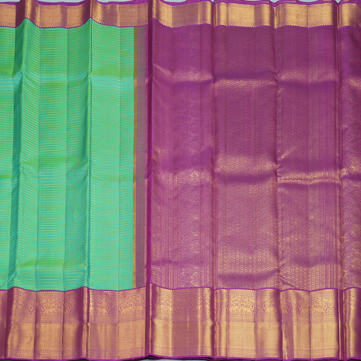 Hayagrivas Handloom Aqua Green Kanjivaram Silk Saree with Purple Border KBF611G1-1
