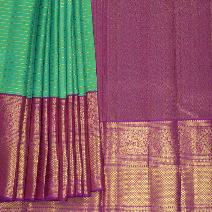 Hayagrivas Handloom Aqua Green Kanjivaram Silk Saree with Purple Border KBF611G1-1