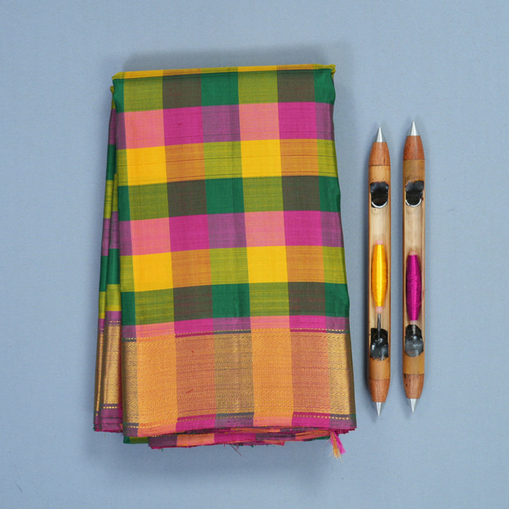 Hayagrivas Handloom Multicolour Checks Kanjivaram Silk Saree KBF611G6-2
