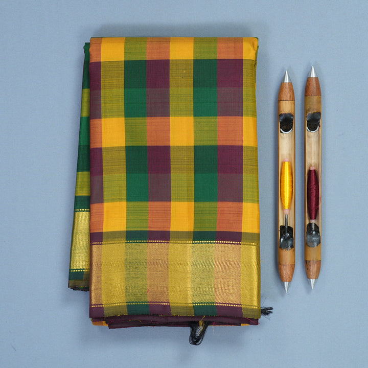 Hayagrivas Handloom Multicolour Checks Kanjivaram Silk Saree KBF611G6-3