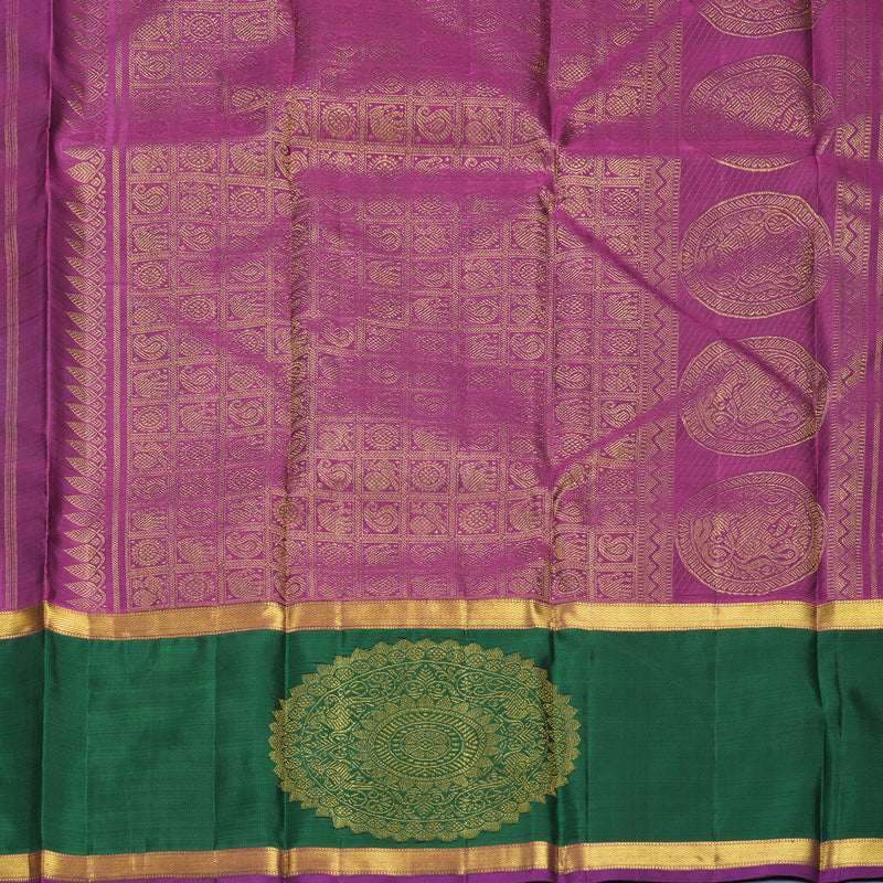 Hayagrivas Handloom Mild Elaichi Green Kanjivaram Silk Saree with Bottle Green Border KBF612G12-1