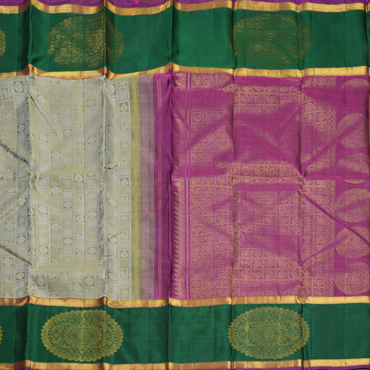 Hayagrivas Handloom Mild Elaichi Green Kanjivaram Silk Saree with Bottle Green Border KBF612G12-1