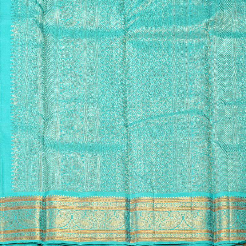 Hayagrivas Handloom Orangish-Purple Kanjivaram Silk Saree with Bright Teal Border KBF612G6-1