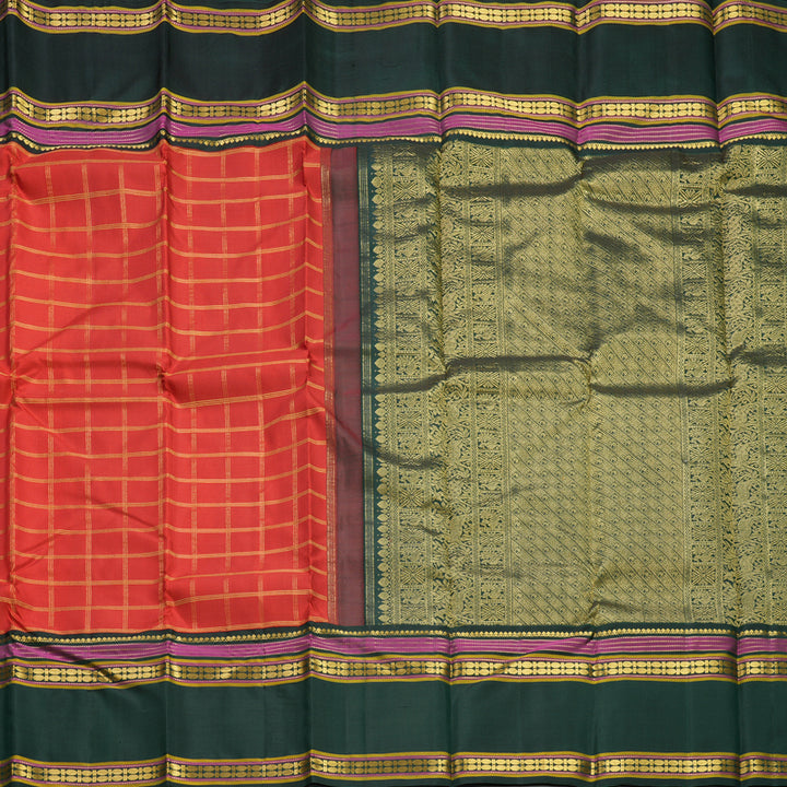 Hayagrivas Handloom Red Kanjivaram Silk Saree with Karum Pachai Border KBF613G1-1