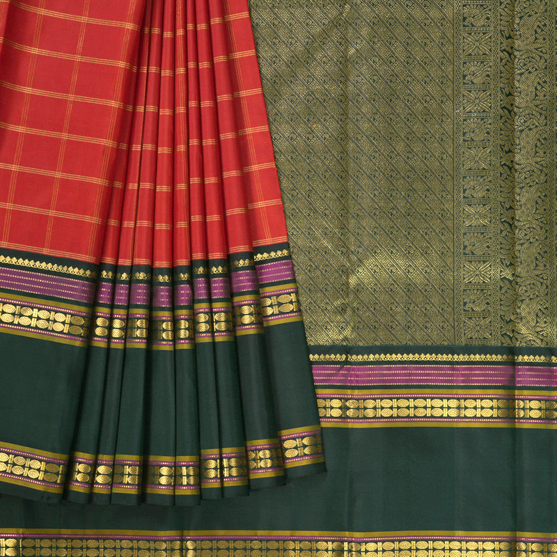 Hayagrivas Handloom Red Kanjivaram Silk Saree with Karum Pachai Border KBF613G1-1