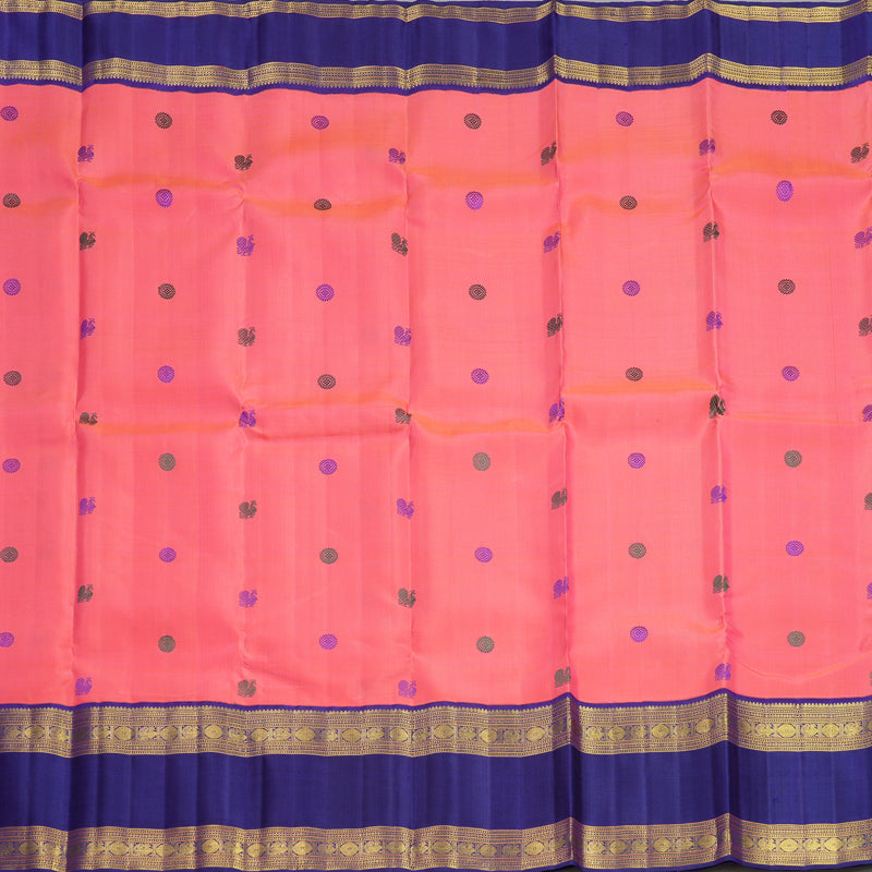 Hayagrivas Handloom Peach Pink Kanjivaram Silk Saree with Purplish-Blue Border KBF613G10-1