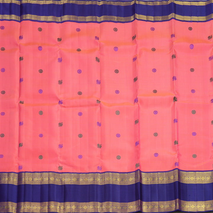 Hayagrivas Handloom Peach Pink Kanjivaram Silk Saree with Purplish-Blue Border KBF613G10-1