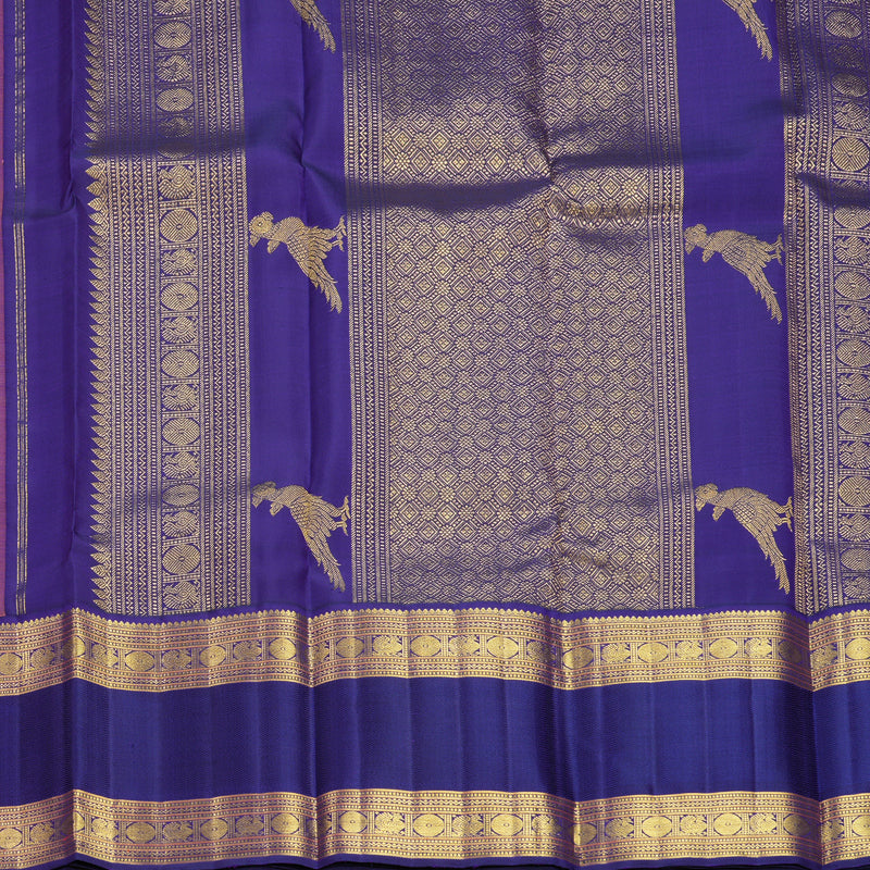 Hayagrivas Handloom Peach Pink Kanjivaram Silk Saree with Purplish-Blue Border KBF613G10-1
