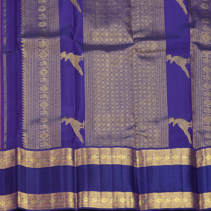 Hayagrivas Handloom Peach Pink Kanjivaram Silk Saree with Purplish-Blue Border KBF613G10-1