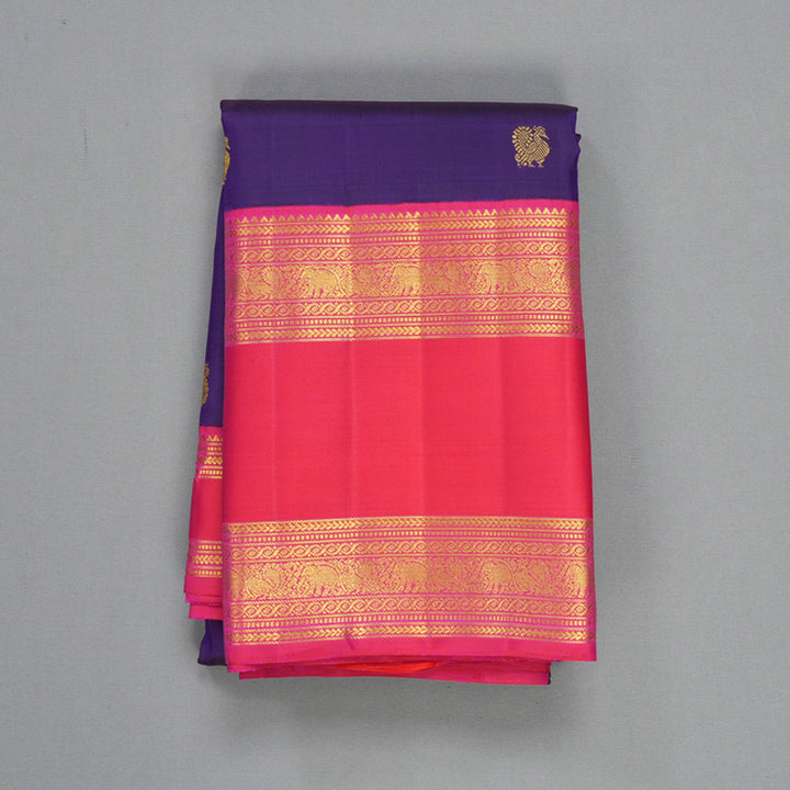 Hayagrivas Handloom Purple Kanjivaram Silk Saree with Pink Border KBF613G10-2