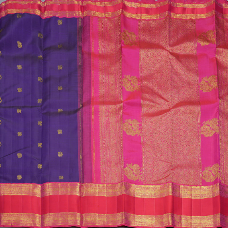 Hayagrivas Handloom Purple Kanjivaram Silk Saree with Pink Border KBF613G10-2
