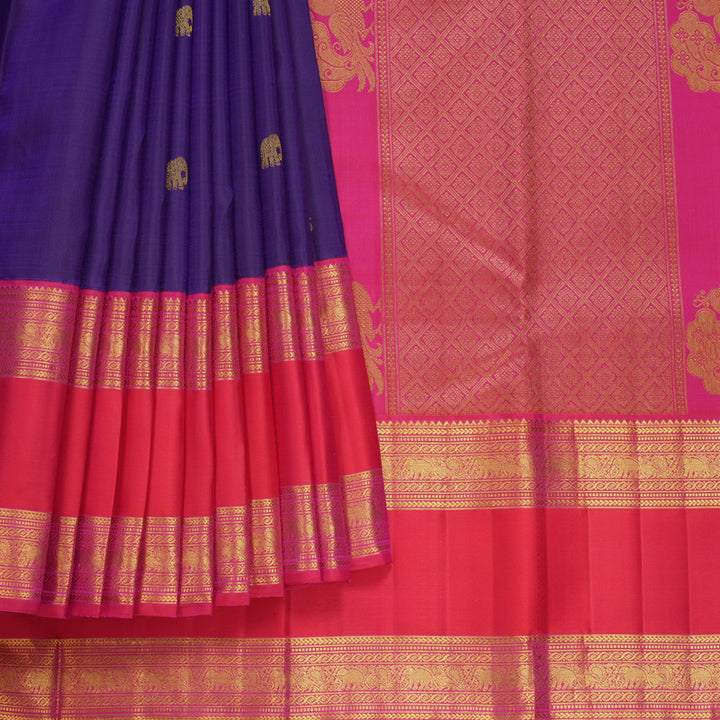 Hayagrivas Handloom Purple Kanjivaram Silk Saree with Pink Border KBF613G10-2