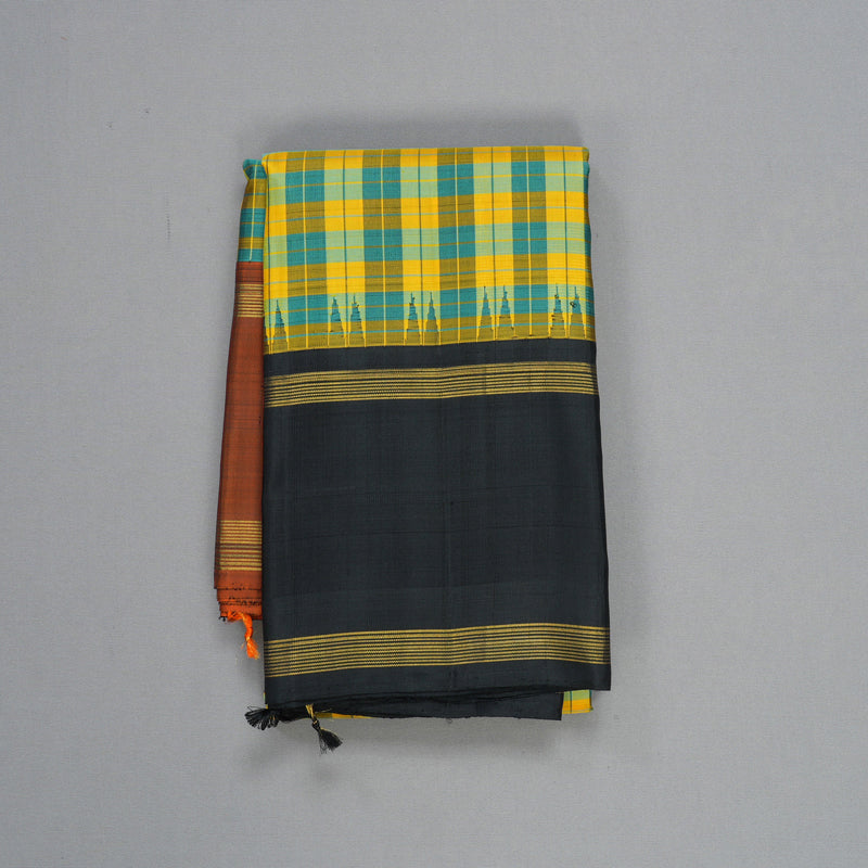 Hayagrivas Handloom Multicolour Checks Kanjivaram Silk Saree with Ganga Jamuna Border KBF613G14-1