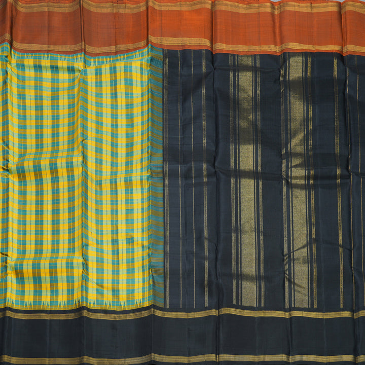 Hayagrivas Handloom Multicolour Checks Kanjivaram Silk Saree with Ganga Jamuna Border KBF613G14-1