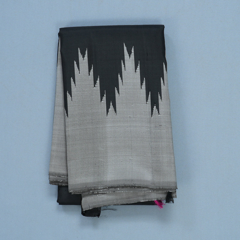 Hayagrivas Handloom Black Kanjivaram Silk Saree with Grey Border KBF613G15-1