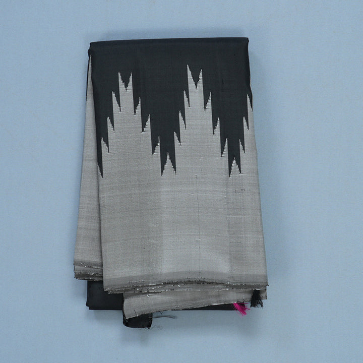 Hayagrivas Handloom Black Kanjivaram Silk Saree with Grey Border KBF613G15-1