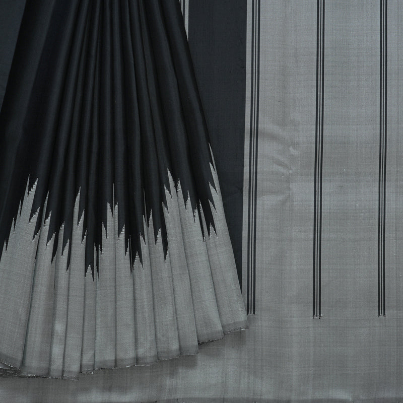 Hayagrivas Handloom Black Kanjivaram Silk Saree with Grey Border KBF613G15-1