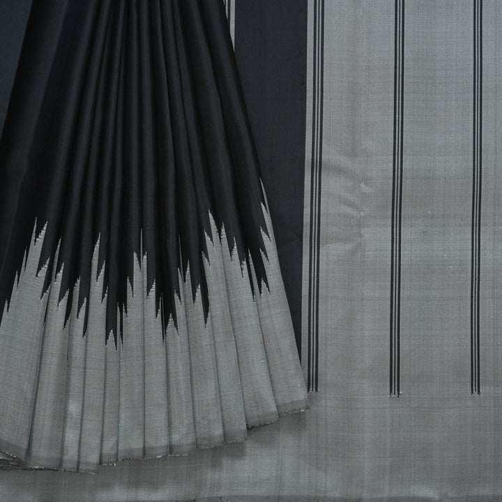 Hayagrivas Handloom Black Kanjivaram Silk Saree with Grey Border KBF613G15-1