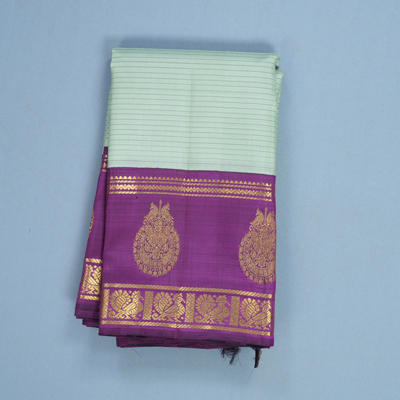 Hayagrivas Handloom Pastel Green Kanjivaram Silk Saree with Purple Border KBF613G3-1