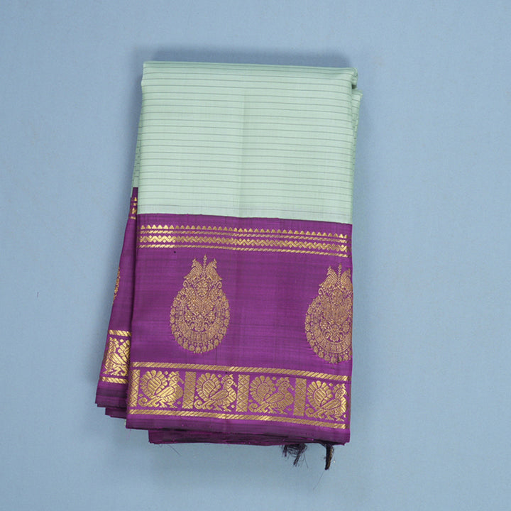 Hayagrivas Handloom Pastel Green Kanjivaram Silk Saree with Purple Border KBF613G3-1