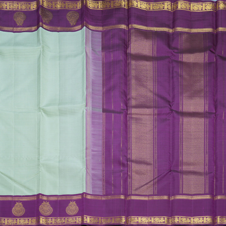 Hayagrivas Handloom Pastel Green Kanjivaram Silk Saree with Purple Border KBF613G3-1