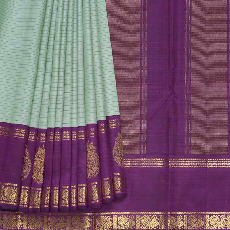 Hayagrivas Handloom Pastel Green Kanjivaram Silk Saree with Purple Border KBF613G3-1