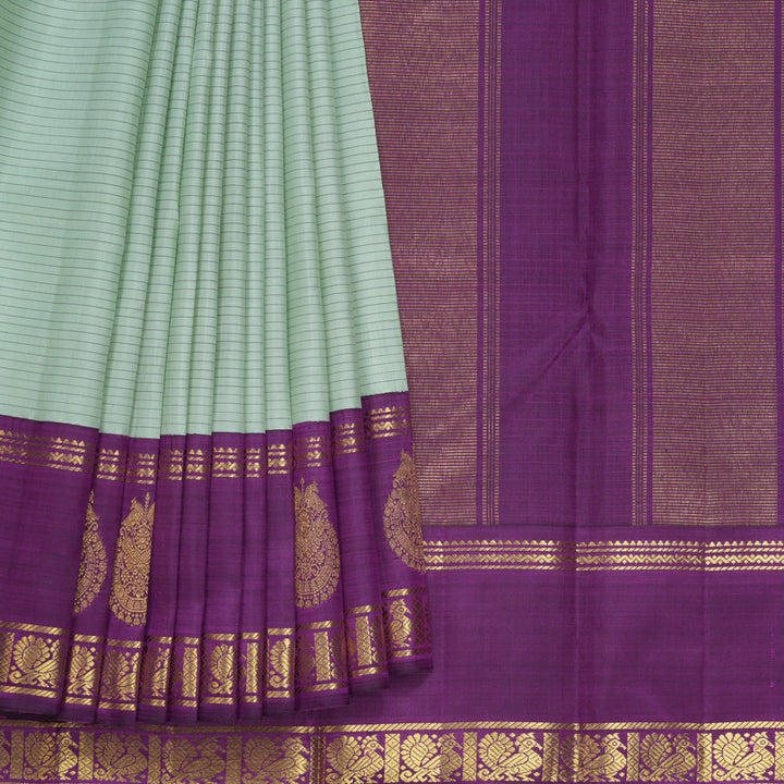Hayagrivas Handloom Pastel Green Kanjivaram Silk Saree with Purple Border KBF613G3-1