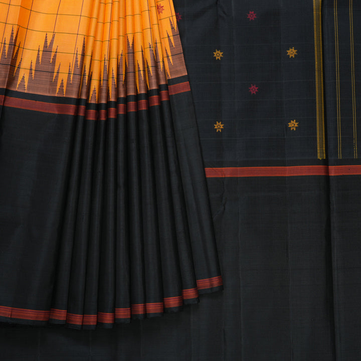 Hayagrivas Handloom Mambazham Orange Kanjivaram Silk Saree with Black Border KBF613G6-2