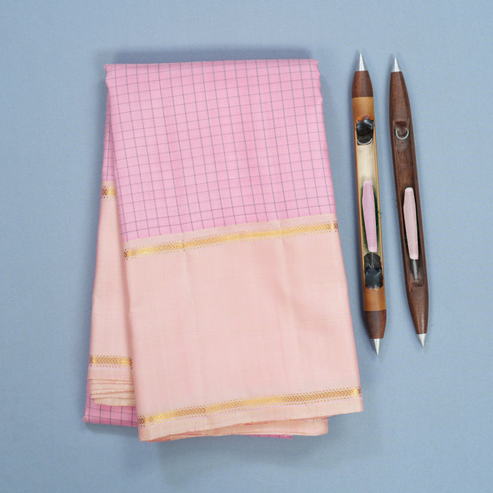 Hayagrivas Handloom Rose Pink Kanjivaram Silk Saree with Mild Peach Border KBF615G1-2