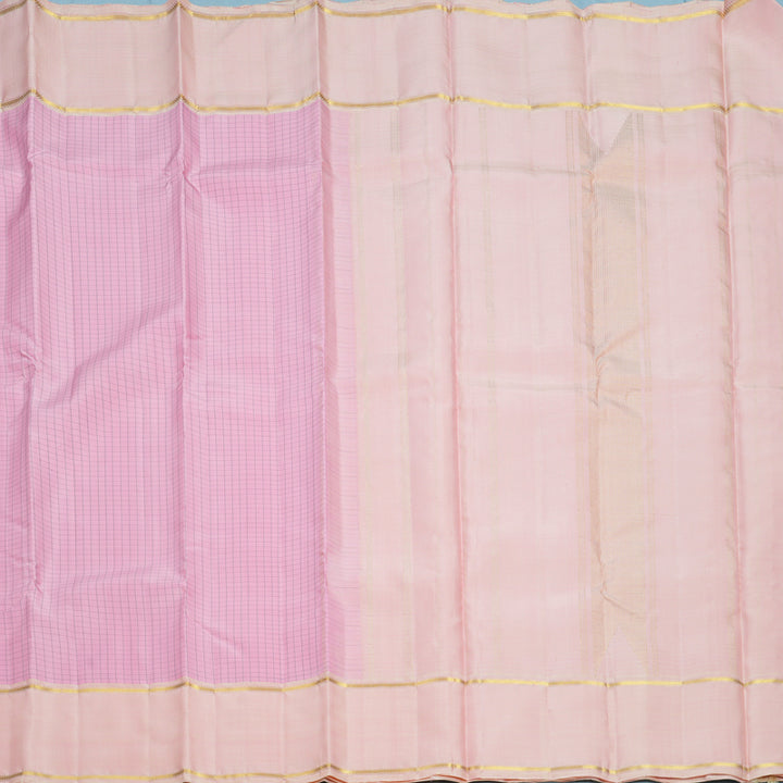 Hayagrivas Handloom Rose Pink Kanjivaram Silk Saree with Mild Peach Border KBF615G1-2