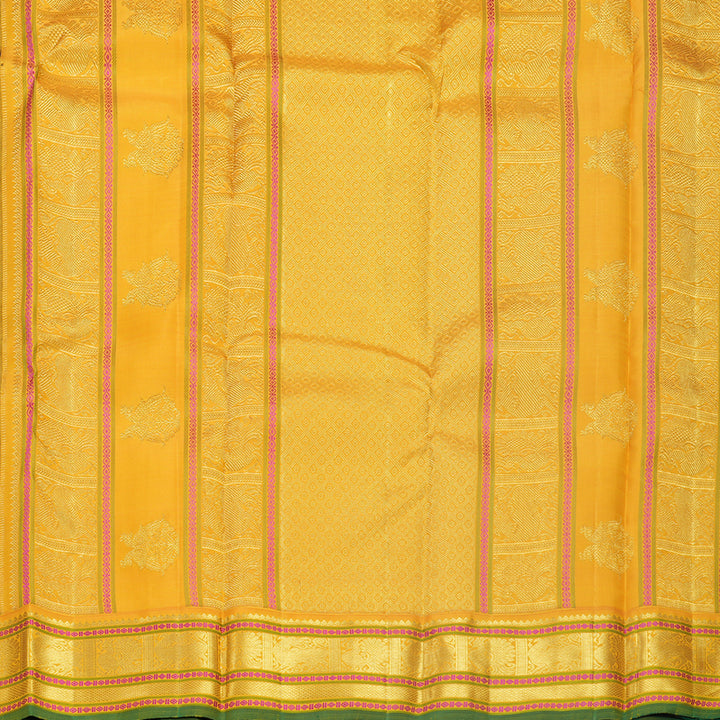 Hayagrivas Handloom Bottle Green Kanjivaram Silk Saree with Yellow Border KBF615G8-1
